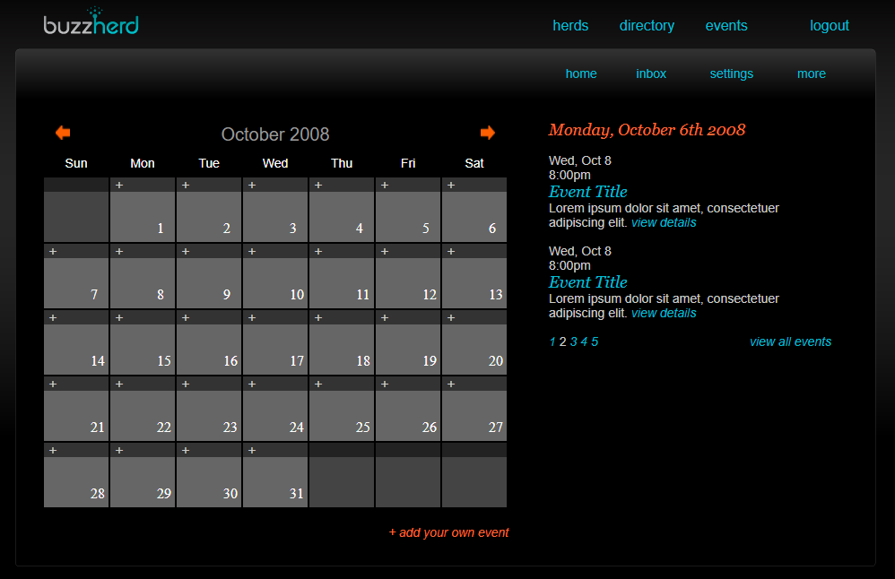 Buzzherd calendar webapp for booking events