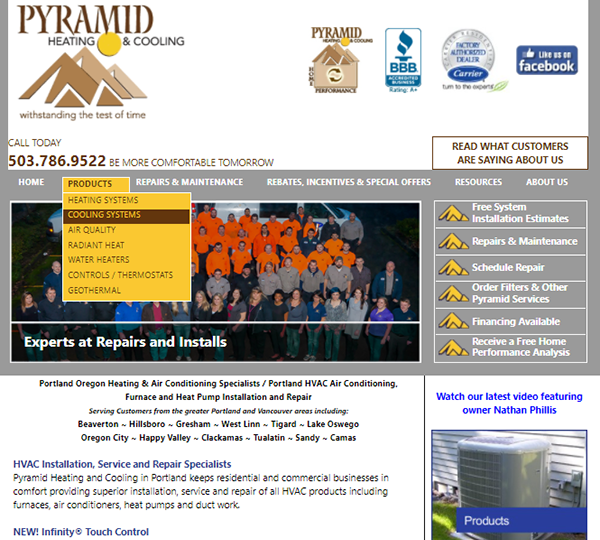Functional HVAC website for Pyramid Heating